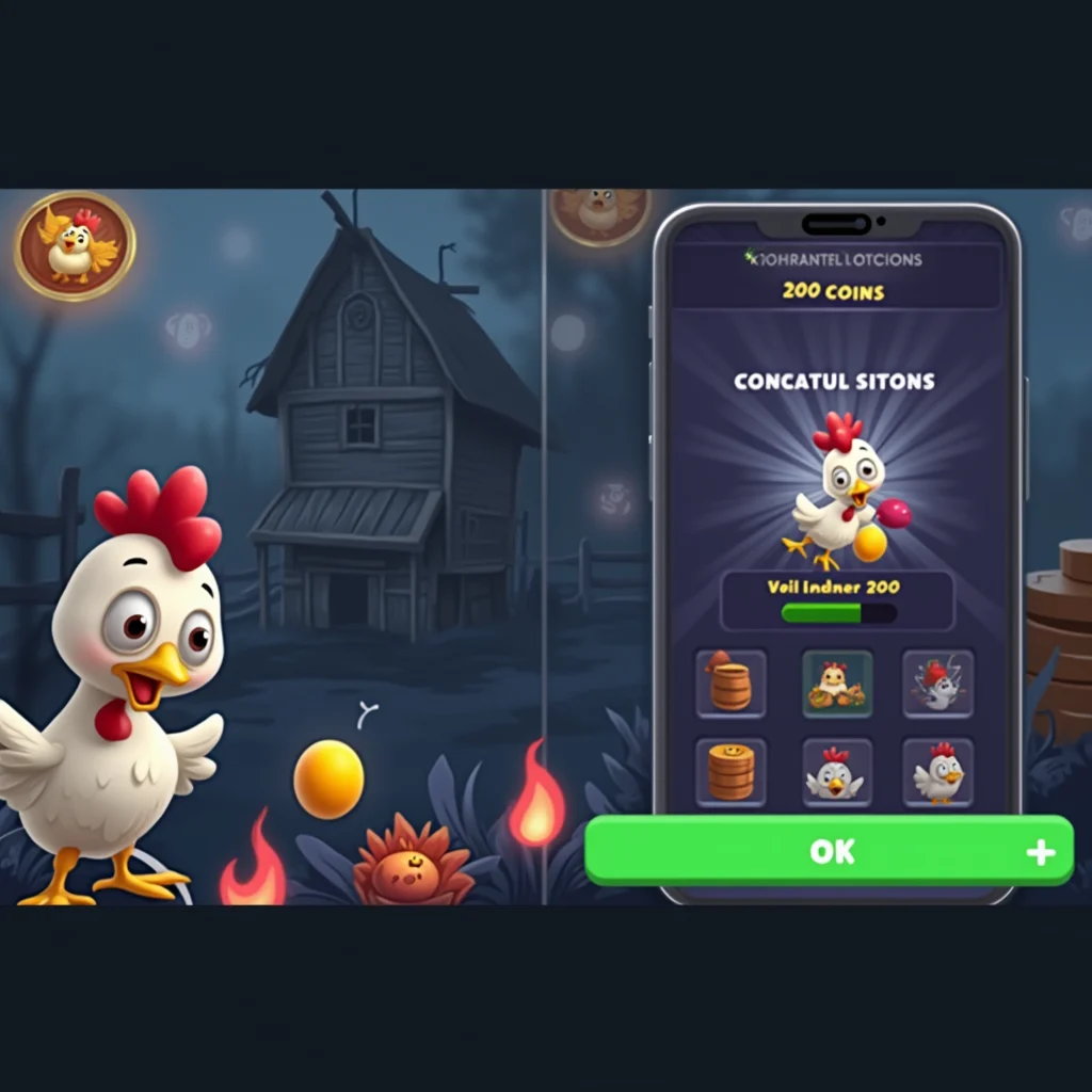 Pantalla del juego Chicken Road en móvil con gallina y símbolos arcade